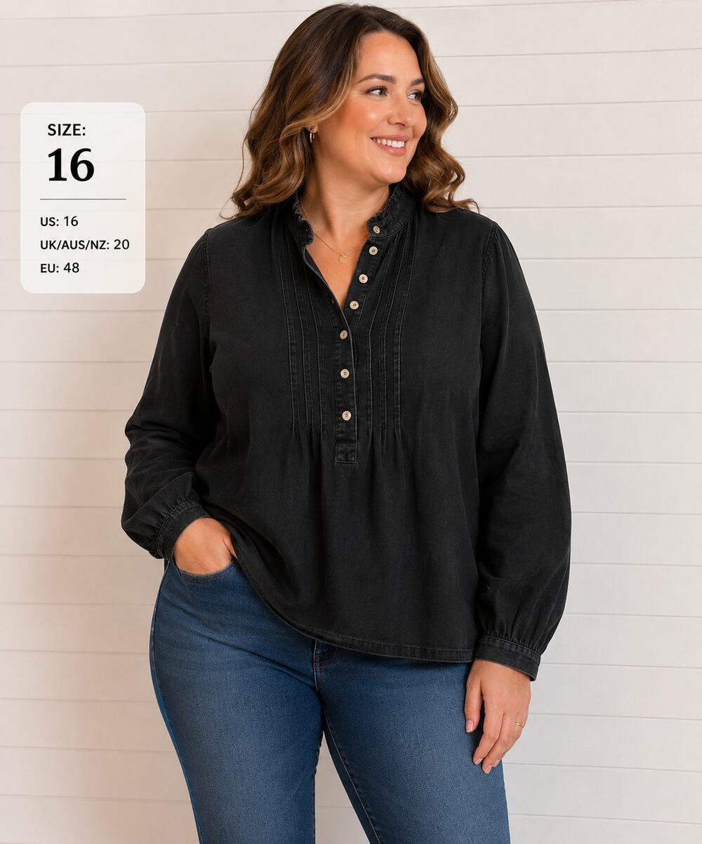 Ruffle Collar Chambray Blouse Cottagecore Boho | M&S Collection Women's 16